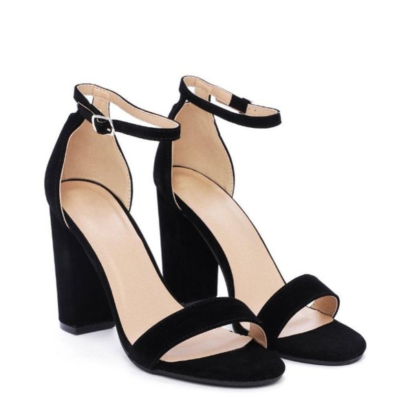 Black Faux Suede and High Block Heel Sandal - Picture 2 of 3